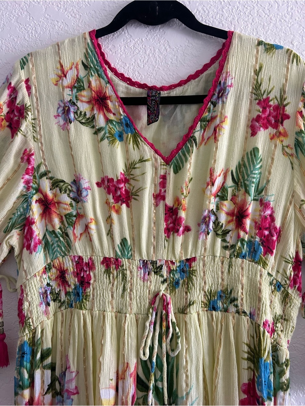 Me 2 Magic Pale Yellow Coastal Boho Tropical Floral Print Half Sleeve Maxi Dress - Picture 3 of 9